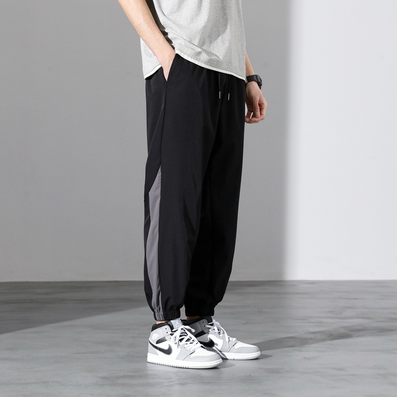 Ανδρικά καθημερινά παντελόνια από νάιλον, άνετη γραμμή, μεσαία μέση, εκτύπωση, κοντό μήκος