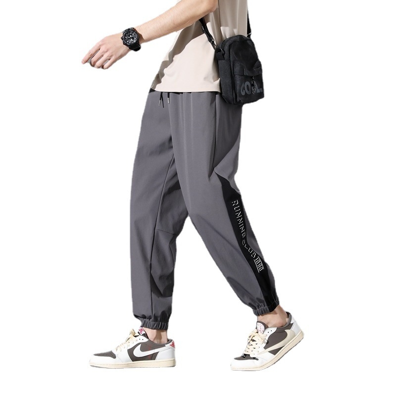 Ανδρικά καθημερινά παντελόνια από νάιλον, άνετη γραμμή, μεσαία μέση, εκτύπωση, κοντό μήκος