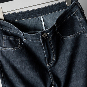 Jeansi pentru bărbați de vârstă mijlocie, croială dreaptă, talie înaltă, amestec de bumbac cu fibre sintetice 74,3% bumbac, primăvară-toamnă, casual