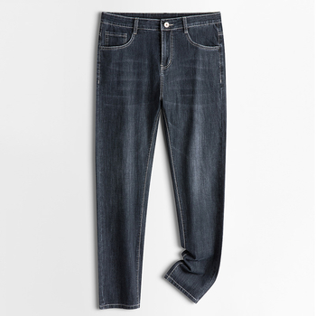 Jeansi pentru bărbați de vârstă mijlocie, croială dreaptă, talie înaltă, amestec de bumbac cu fibre sintetice 74,3% bumbac, primăvară-toamnă, casual