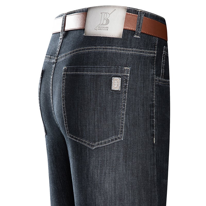 Jeansi pentru bărbați de vârstă mijlocie, croială dreaptă, talie înaltă, amestec de bumbac cu fibre sintetice 74,3% bumbac, primăvară-toamnă, casual