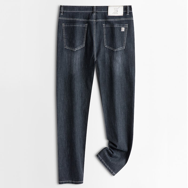 Jeansi pentru bărbați de vârstă mijlocie, croială dreaptă, talie înaltă, amestec de bumbac cu fibre sintetice 74,3% bumbac, primăvară-toamnă, casual