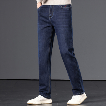 Blugi pentru bărbați Ruizhe Sheep, croială dreaptă lejeră, talie înaltă, amestec bumbac-fibra chimică (53% bumbac), pentru primăvară-toamnă, pantaloni casual-business