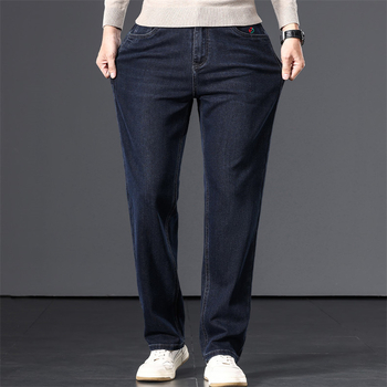 Blugi pentru bărbați Ruizhe Sheep, croială dreaptă lejeră, talie înaltă, amestec bumbac-fibra chimică (53% bumbac), pentru primăvară-toamnă, pantaloni casual-business