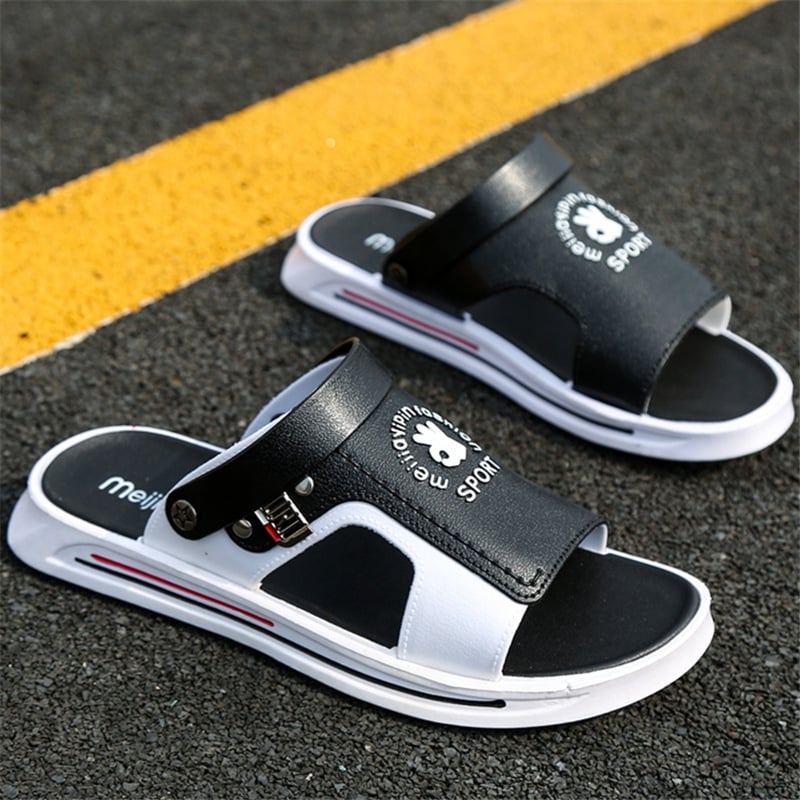 Șlapi de plajă pentru bărbați, stil coreean, talpă groasă cu cavitate, degete deschise, respirabile și antiderapante