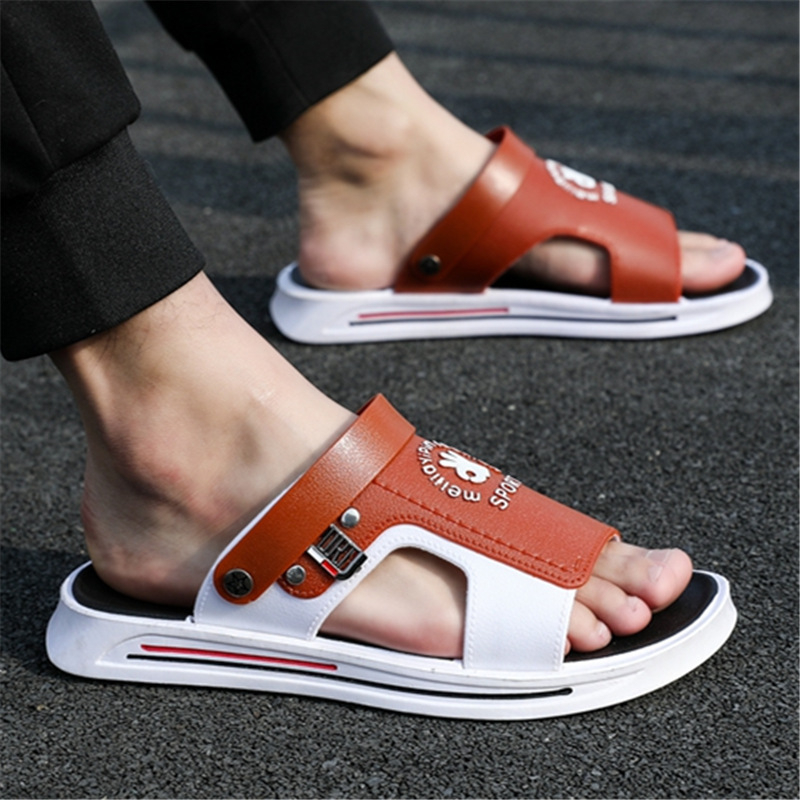 Șlapi de plajă pentru bărbați, stil coreean, talpă groasă cu cavitate, degete deschise, respirabile și antiderapante