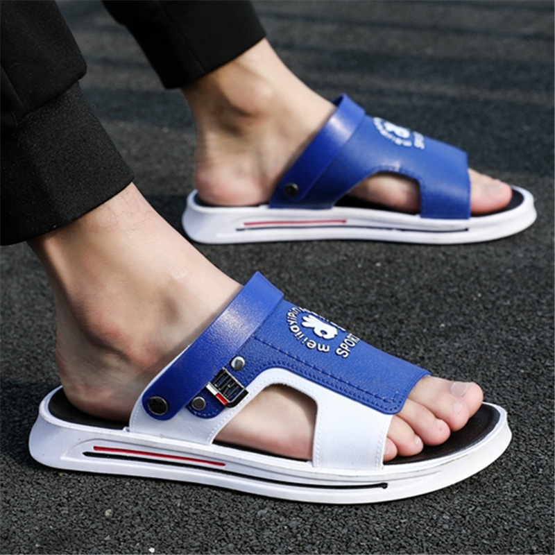 Șlapi de plajă pentru bărbați, stil coreean, talpă groasă cu cavitate, degete deschise, respirabile și antiderapante