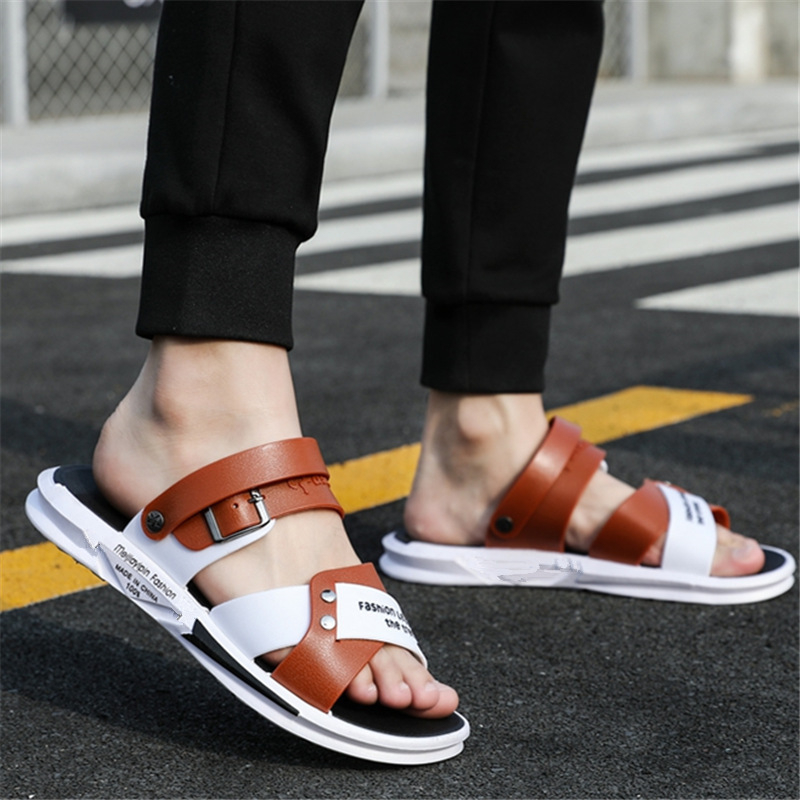 Șlapi de plajă pentru bărbați, stil coreean, talpă groasă cu cavitate, degete deschise, respirabile și antiderapante