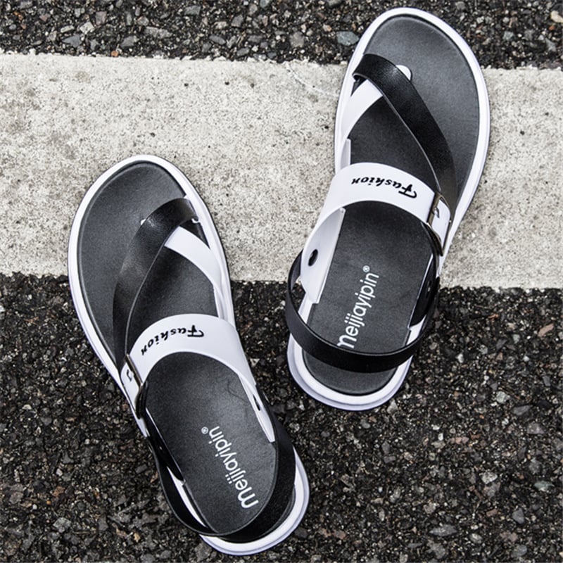 Șlapi de plajă pentru bărbați, stil coreean, talpă groasă cu cavitate, degete deschise, respirabile și antiderapante