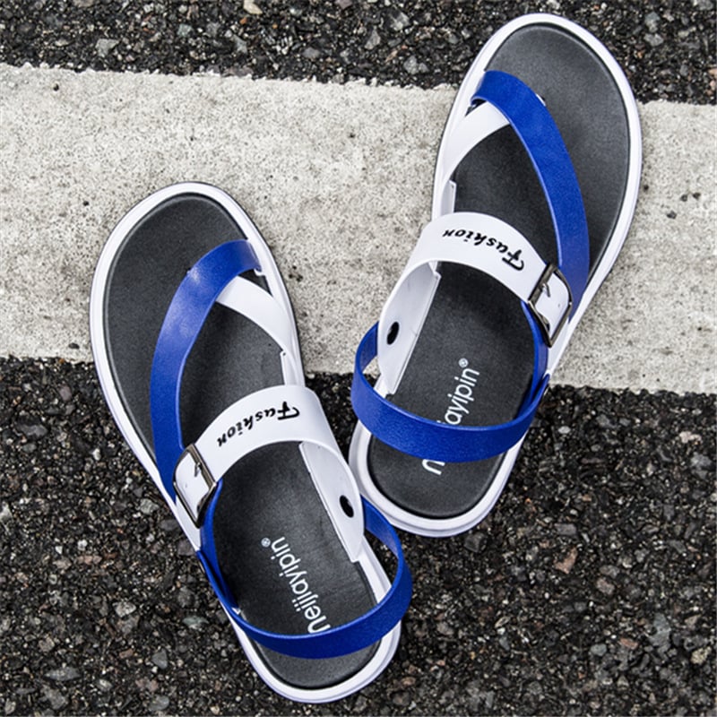 Șlapi de plajă pentru bărbați, stil coreean, talpă groasă cu cavitate, degete deschise, respirabile și antiderapante