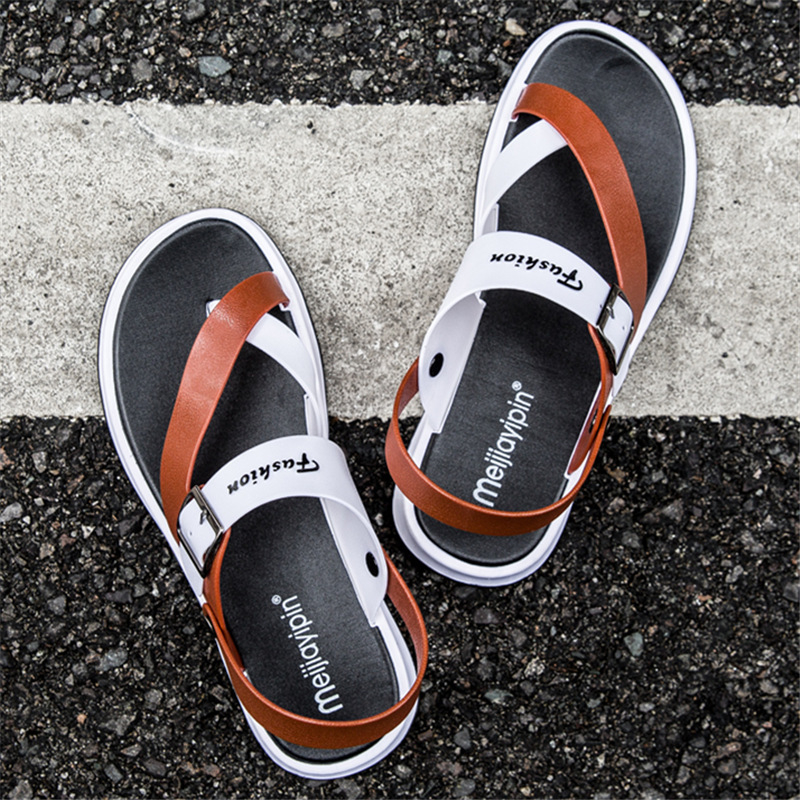 Șlapi de plajă pentru bărbați, stil coreean, talpă groasă cu cavitate, degete deschise, respirabile și antiderapante