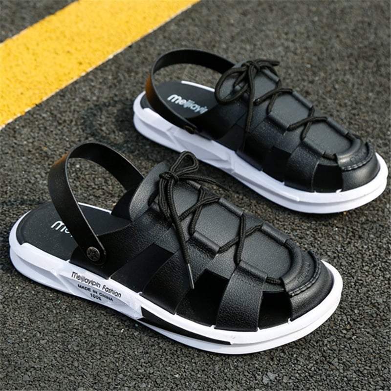 Șlapi de plajă pentru bărbați, stil coreean, talpă groasă cu cavitate, degete deschise, respirabile și antiderapante