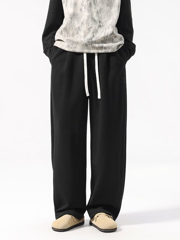 Férfiak számára lazán illeszkedő sportos nadrág, magas derékkal, hosszú, poliészter-pamut-elasztán keverék, lélegző és nedvességelvezető