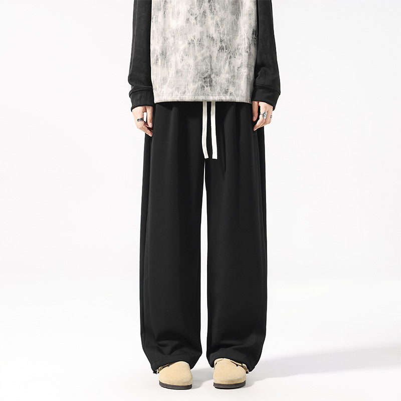 Férfiak számára lazán illeszkedő sportos nadrág, magas derékkal, hosszú, poliészter-pamut-elasztán keverék, lélegző és nedvességelvezető