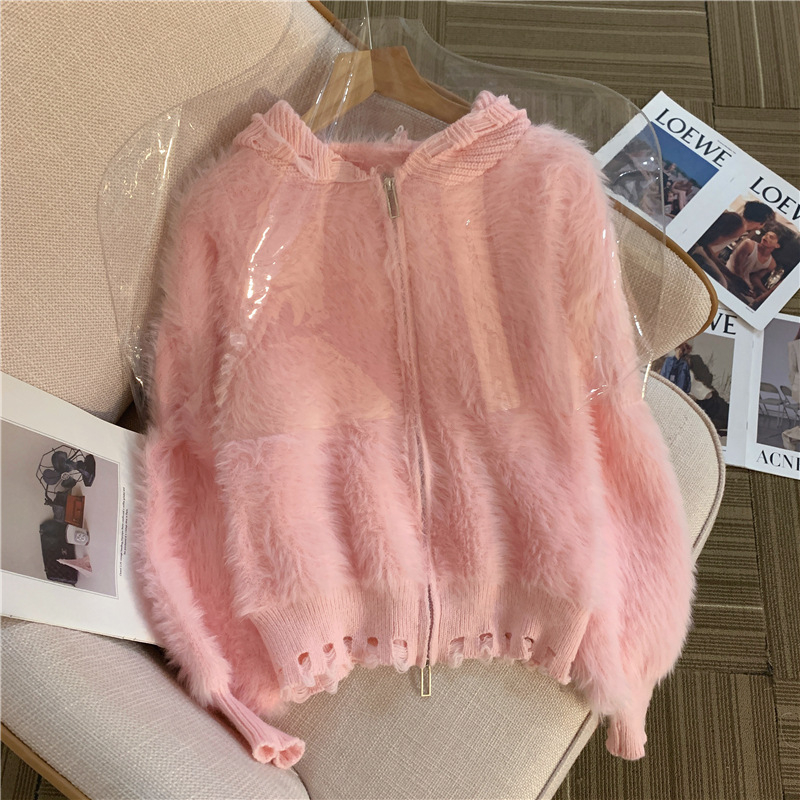 Kötött kardigán cipzárral, vast poliészter kötés, hosszú ujjú, nőies stílus