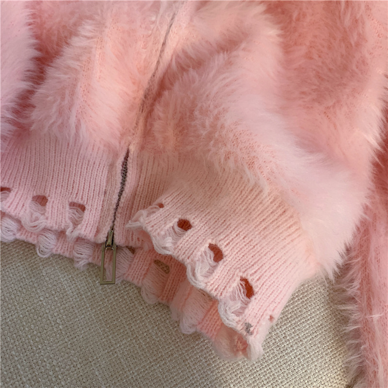 Kötött kardigán cipzárral, vast poliészter kötés, hosszú ujjú, nőies stílus