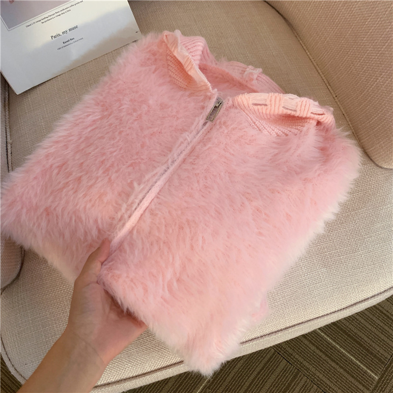 Kötött kardigán cipzárral, vast poliészter kötés, hosszú ujjú, nőies stílus