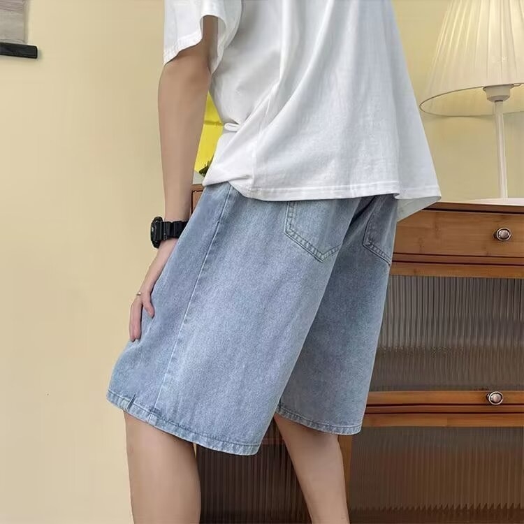Muške traper kratke hlače - labav kroj, srednja duljina, lagane, CVC tkanina, hongkonški stil