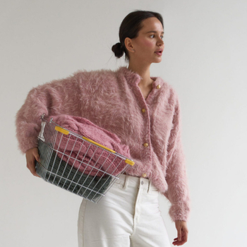 Kardigan od pletenine, debeli materijal, raglan rukavi, okrugli izrez, smjesa akrila i poliestera