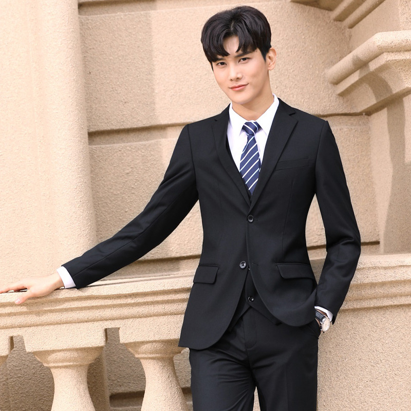 Costum unisex de afaceri, croi Slim, guler stand, țesătură din amestec de bumbac