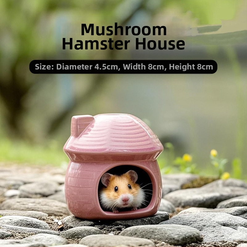 Hamster sklonište: keramička kamen kućica sa zlatnom svilenom prostirkom i hlađenim iglom