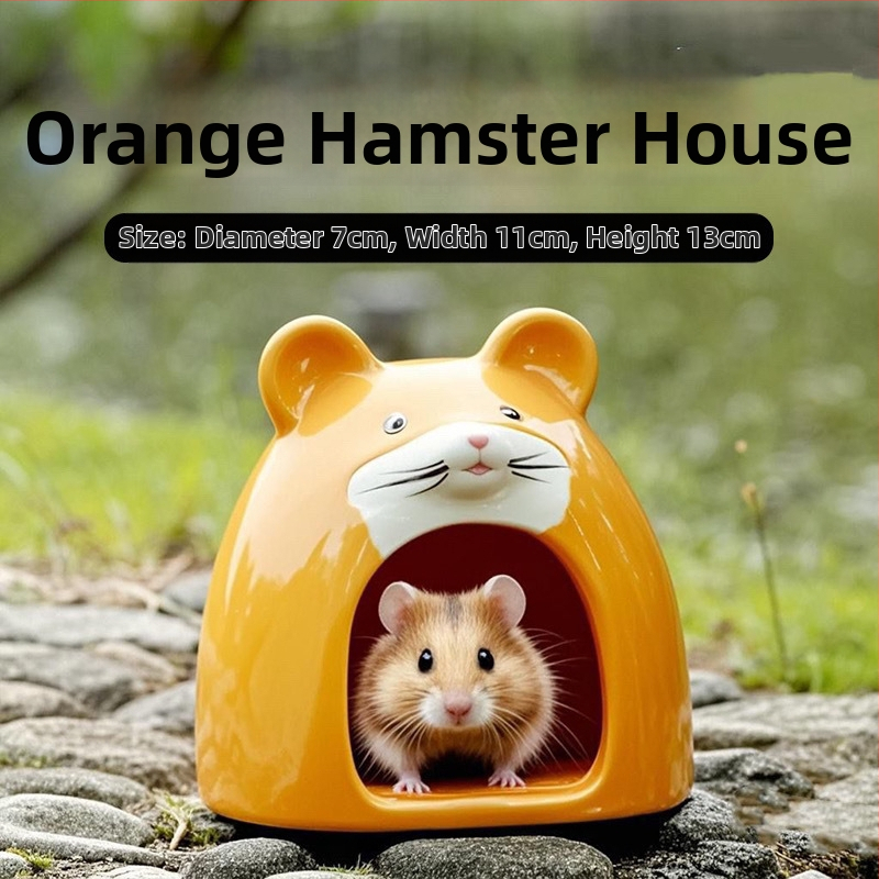 Hamster sklonište: keramička kamen kućica sa zlatnom svilenom prostirkom i hlađenim iglom