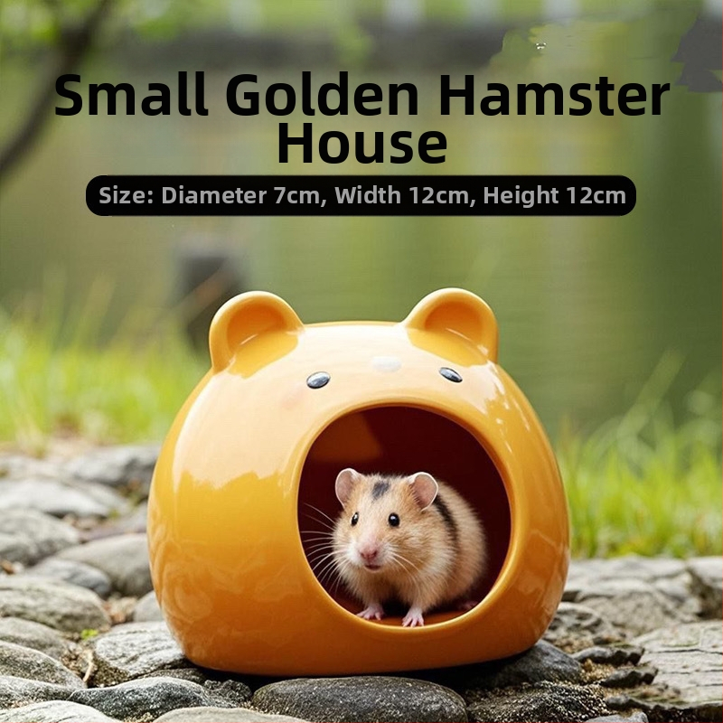 Hamster sklonište: keramička kamen kućica sa zlatnom svilenom prostirkom i hlađenim iglom