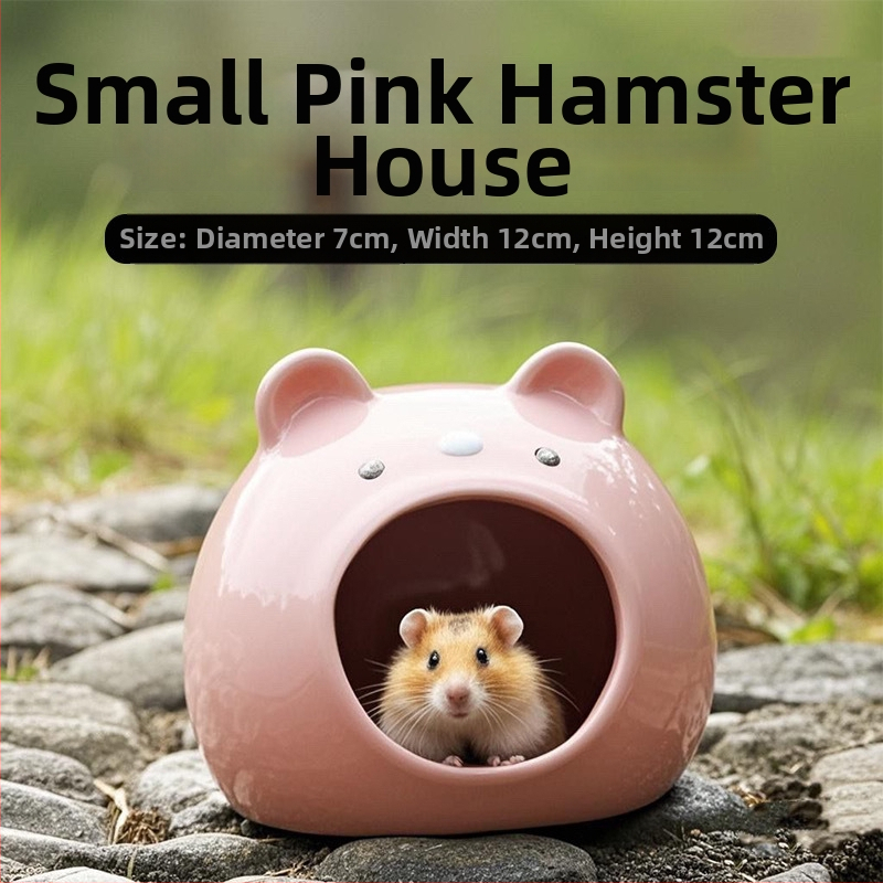 Hamster sklonište: keramička kamen kućica sa zlatnom svilenom prostirkom i hlađenim iglom
