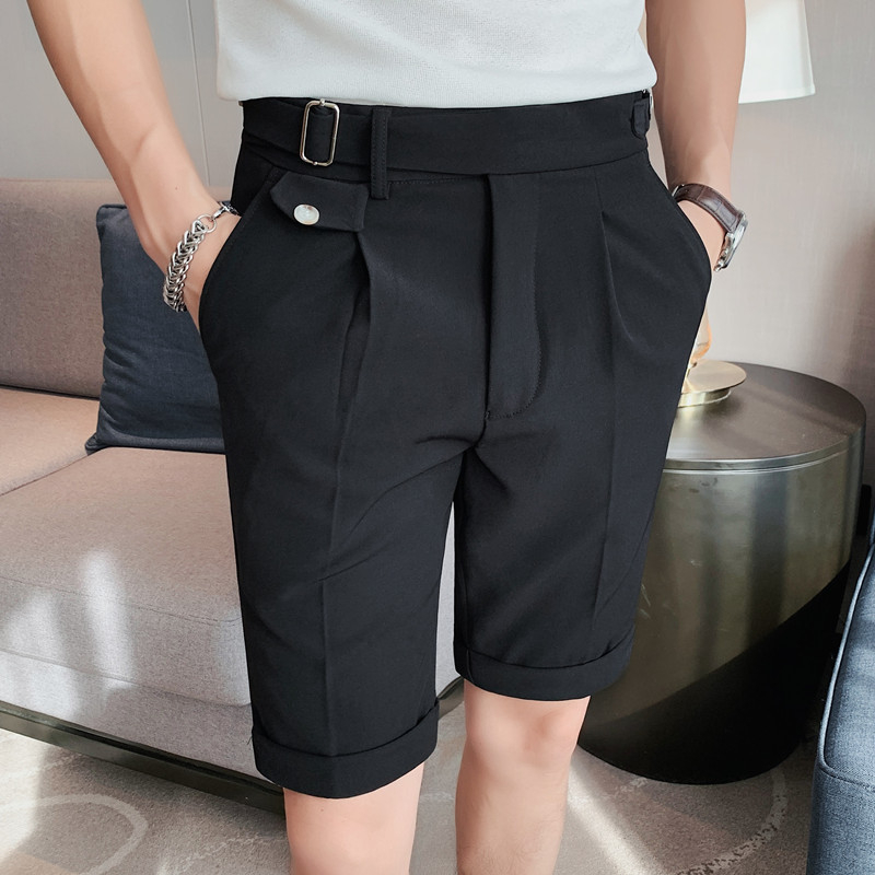 Muške ljetne casual kratke hlače s pojasom, kontrastne boje, neapolskog stila, slim-fit, bijele