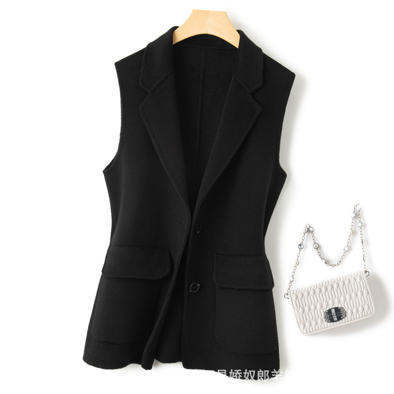 Női megfordítható gyapjú mellény középhosszú, zakó-nyakkal, 95% gyapjú