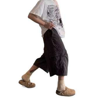 Cargo šorcevi s velikim džepovima, unisex, kapri duljina, labav kroj, 90% pamuk smjesa (ljeto 2025)