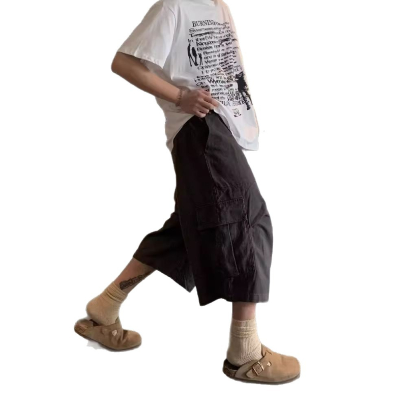 Cargo šorcevi s velikim džepovima, unisex, kapri duljina, labav kroj, 90% pamuk smjesa (ljeto 2025)