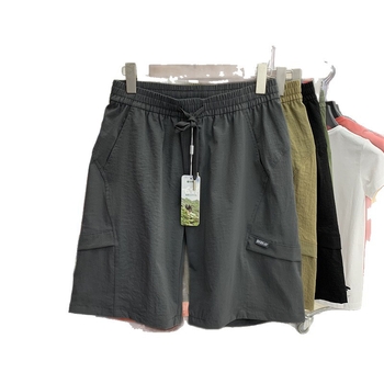 Férfi sportos mindennapi nadrág zsebekkel, lélegző poliészter, mikro-elasticitás, középmagas derék, 3/4 hossz