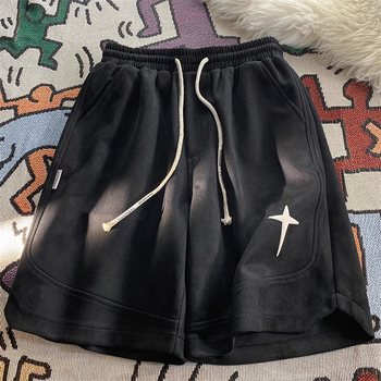 Muške šorceve sa suede završetkom, labav kroj, retro stil, ljetna poliester tkanina