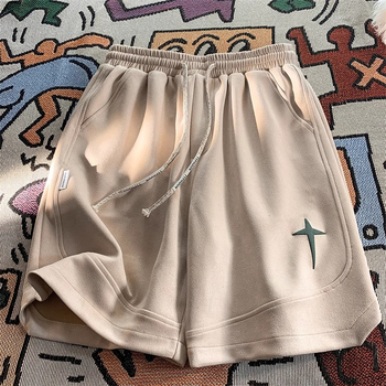 Muške šorceve sa suede završetkom, labav kroj, retro stil, ljetna poliester tkanina