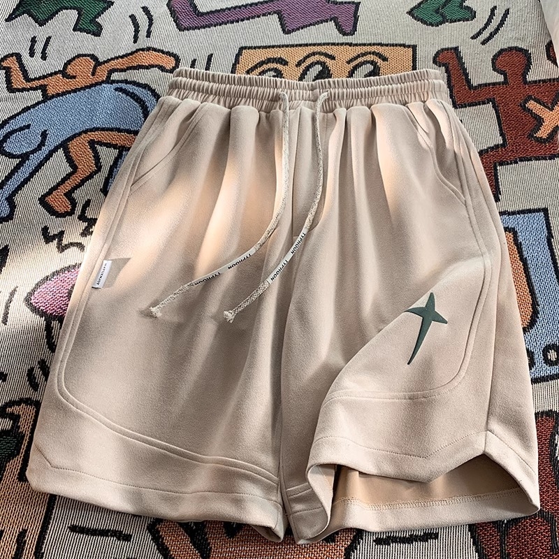 Muške šorceve sa suede završetkom, labav kroj, retro stil, ljetna poliester tkanina