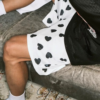 Uniszex háló capri short – Teljes felületű szív minta, húzózsinóros derék, hálós anyag, egyenes szabás