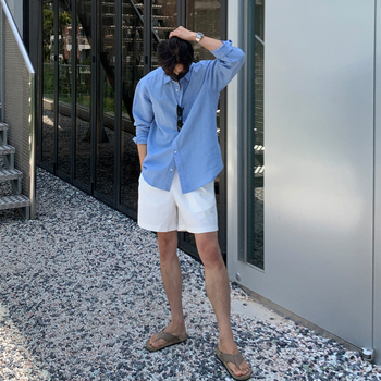 Férfi laza szabású rövidnadrág, koreai stílus, mikroelasztikus, nyári viselet