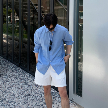Férfi laza szabású rövidnadrág, koreai stílus, mikroelasztikus, nyári viselet