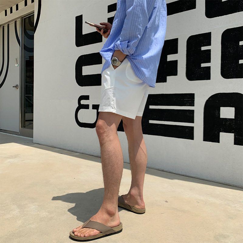 Férfi laza szabású rövidnadrág, koreai stílus, mikroelasztikus, nyári viselet