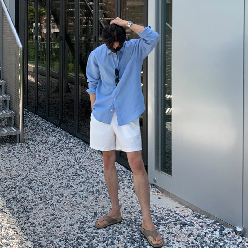 Férfi laza szabású rövidnadrág, koreai stílus, mikroelasztikus, nyári viselet