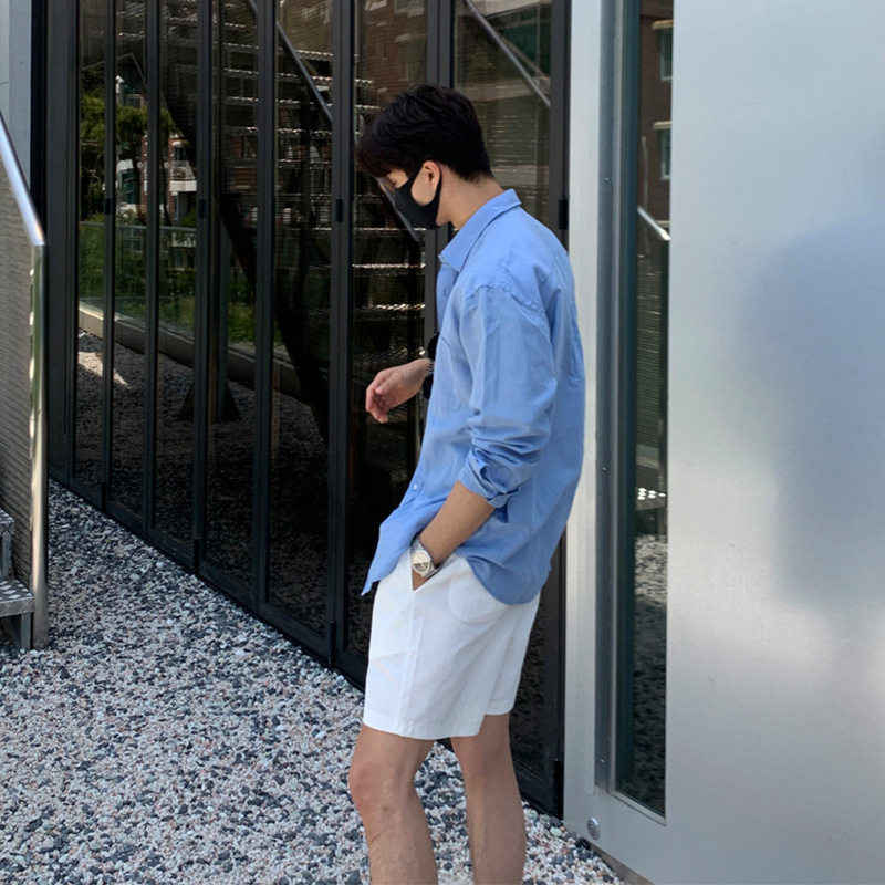 Férfi laza szabású rövidnadrág, koreai stílus, mikroelasztikus, nyári viselet