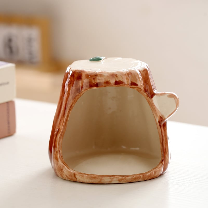 Kerámiából készült hörcsög ház, fa üreg imitációval, kerek alakú, vízálló, belső használatra