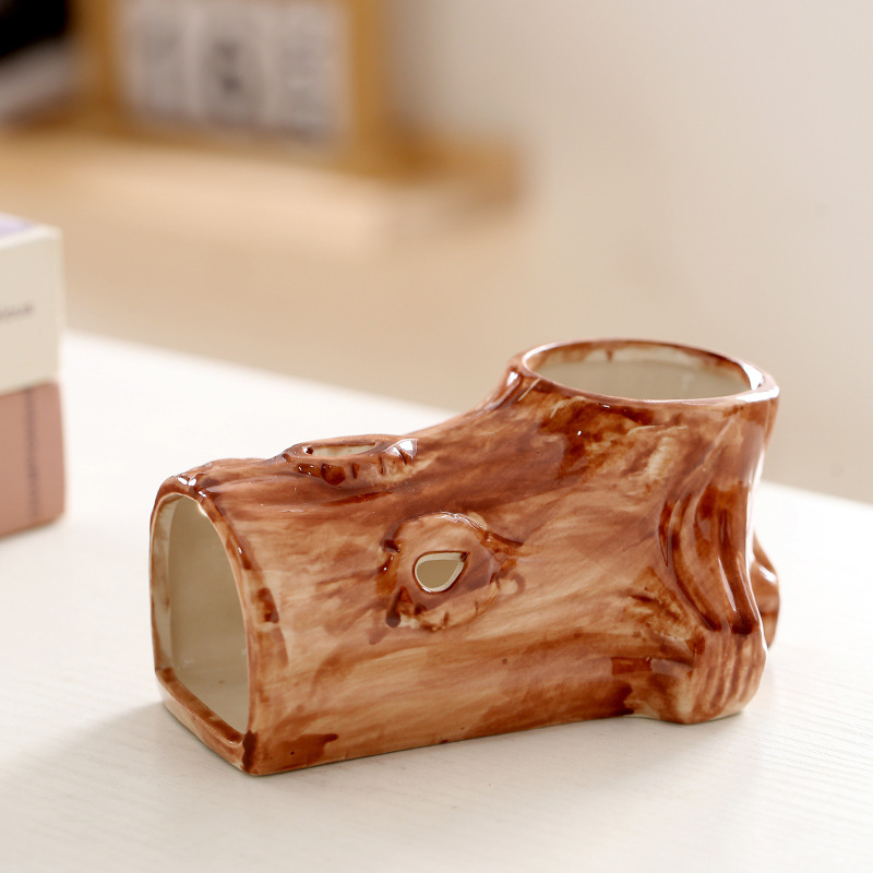 Kerámiából készült hörcsög ház, fa üreg imitációval, kerek alakú, vízálló, belső használatra