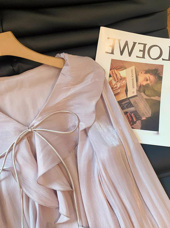 Šifonska bluza s V-izrezom, dugi rukavi, ležerni kroj, elegantan stil