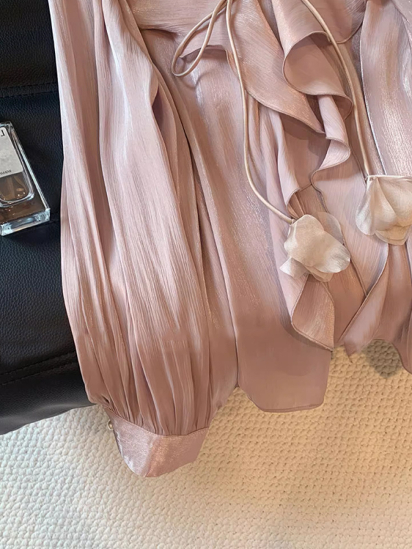 Šifonska bluza s V-izrezom, dugi rukavi, ležerni kroj, elegantan stil