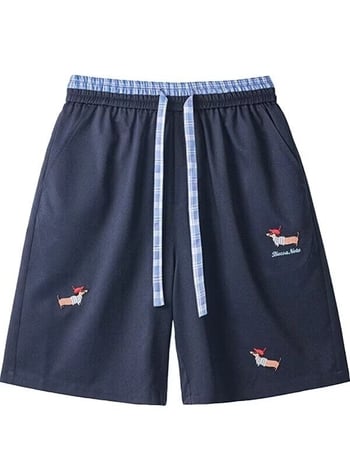 Muški šorc s izvezenim dachshund motivom, brzo se suše, sportski stil, ravni kroj (100% poliester; mikroelastičnost; duljina: šorc; ljeto)
