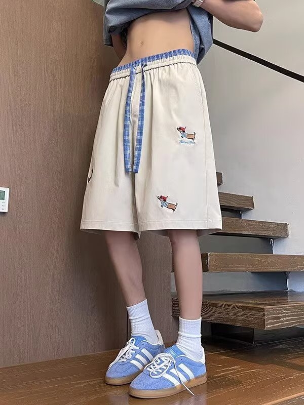 Muški šorc s izvezenim dachshund motivom, brzo se suše, sportski stil, ravni kroj (100% poliester; mikroelastičnost; duljina: šorc; ljeto)