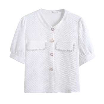 Šifonska košulja s 3/4 rukavima, elegantna ljetna bluza, jednobojna (Materijal: šifon; Glavni sastav: 70–80% poliester; Vez: jednobojano; Ovratnik: okrugli; Duljina rukava: 3/4)