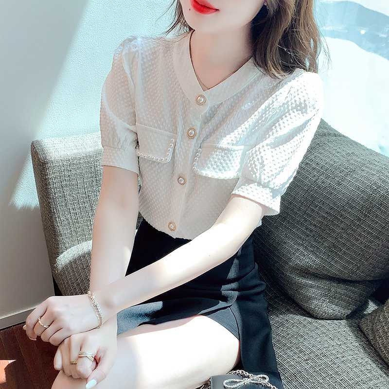 Šifonska košulja s 3/4 rukavima, elegantna ljetna bluza, jednobojna (Materijal: šifon; Glavni sastav: 70–80% poliester; Vez: jednobojano; Ovratnik: okrugli; Duljina rukava: 3/4)